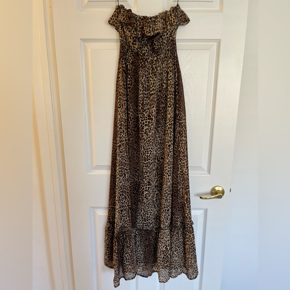 Vintage Forever 21 Leopard Cheetah Print Strapless Ruffled Maxi Dress in Small